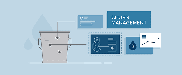 Churn management banner showing a water bucket