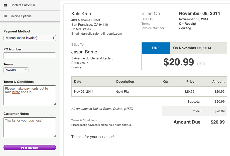 Invoice notes screen