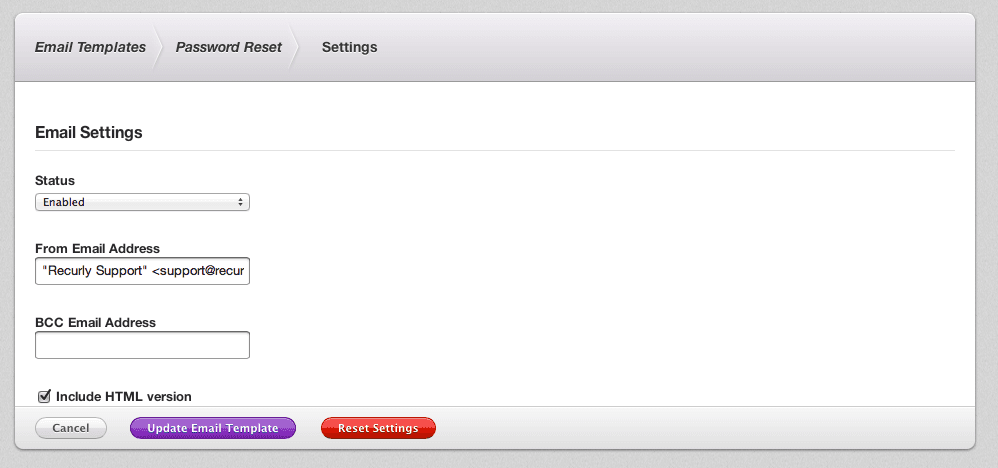 Email Settings screen
