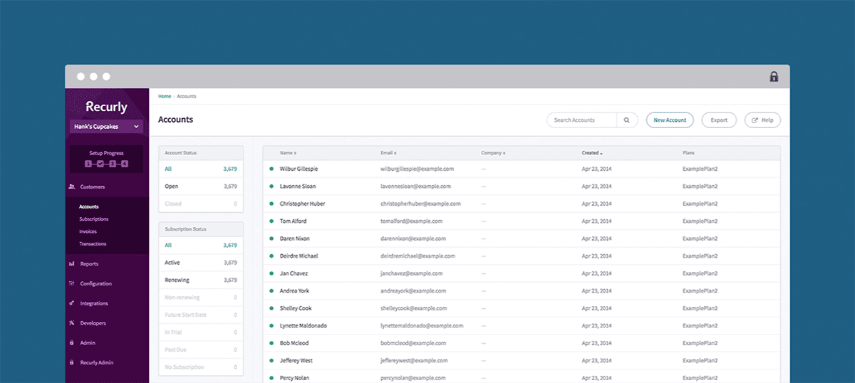 Accounts screen