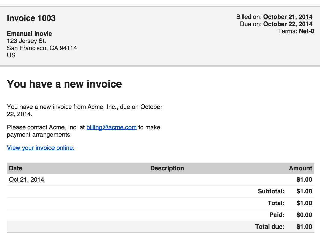 Online invoice email