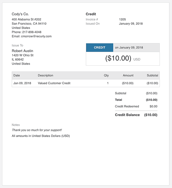 Invoice with credit example