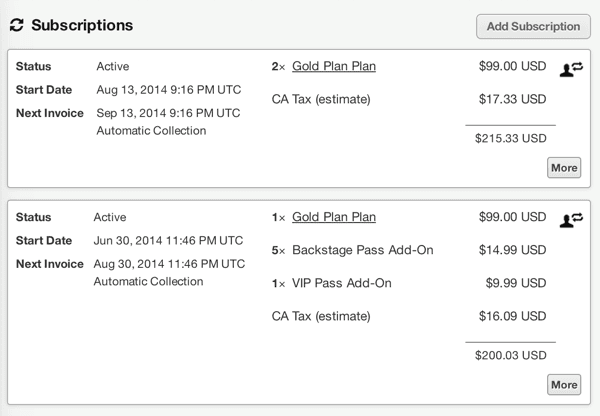 Subscriptions screen