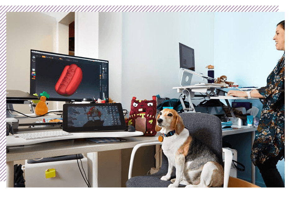 Dog sitting down in office chair