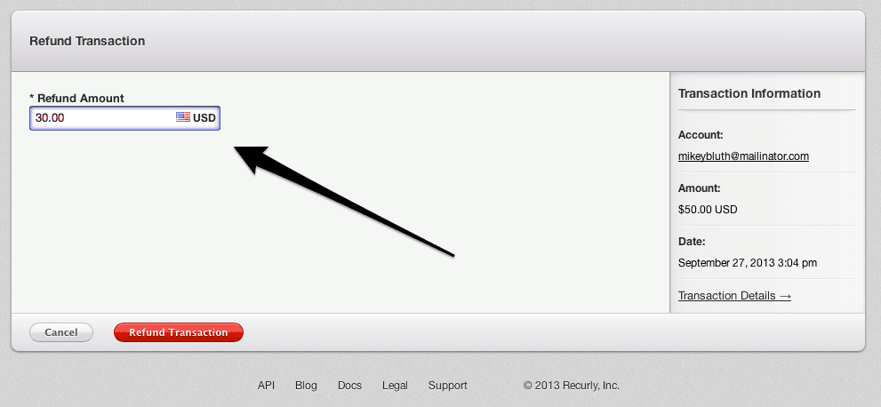 Refund Transaction screen