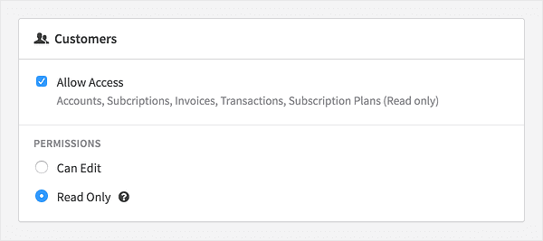 Customer setting screen on Recurly software