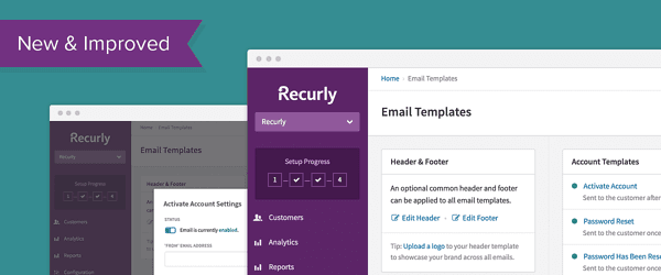 Email Templates screen on Recurly software improvement