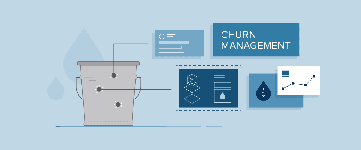 Churn management banner showing water bucket