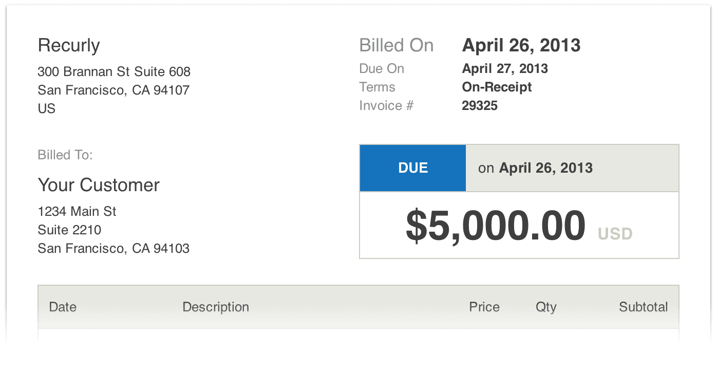 Recurly invoice header