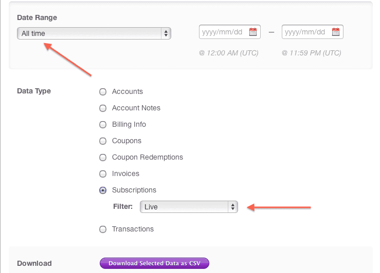 Download Data screen