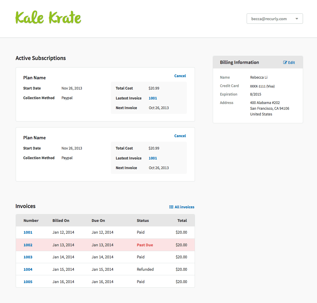 Customer account page